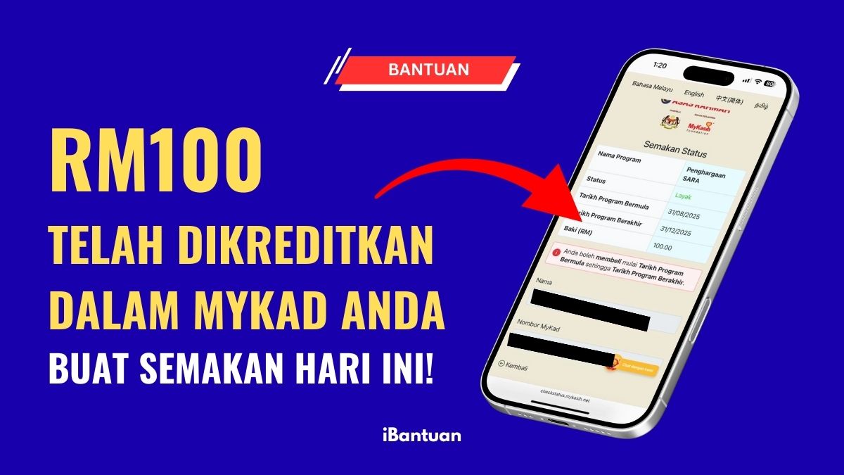 RM100 TELAH DIKREDITKAN DALAM MYKAD ANDA BUAT SEMAKAN HARI INI!