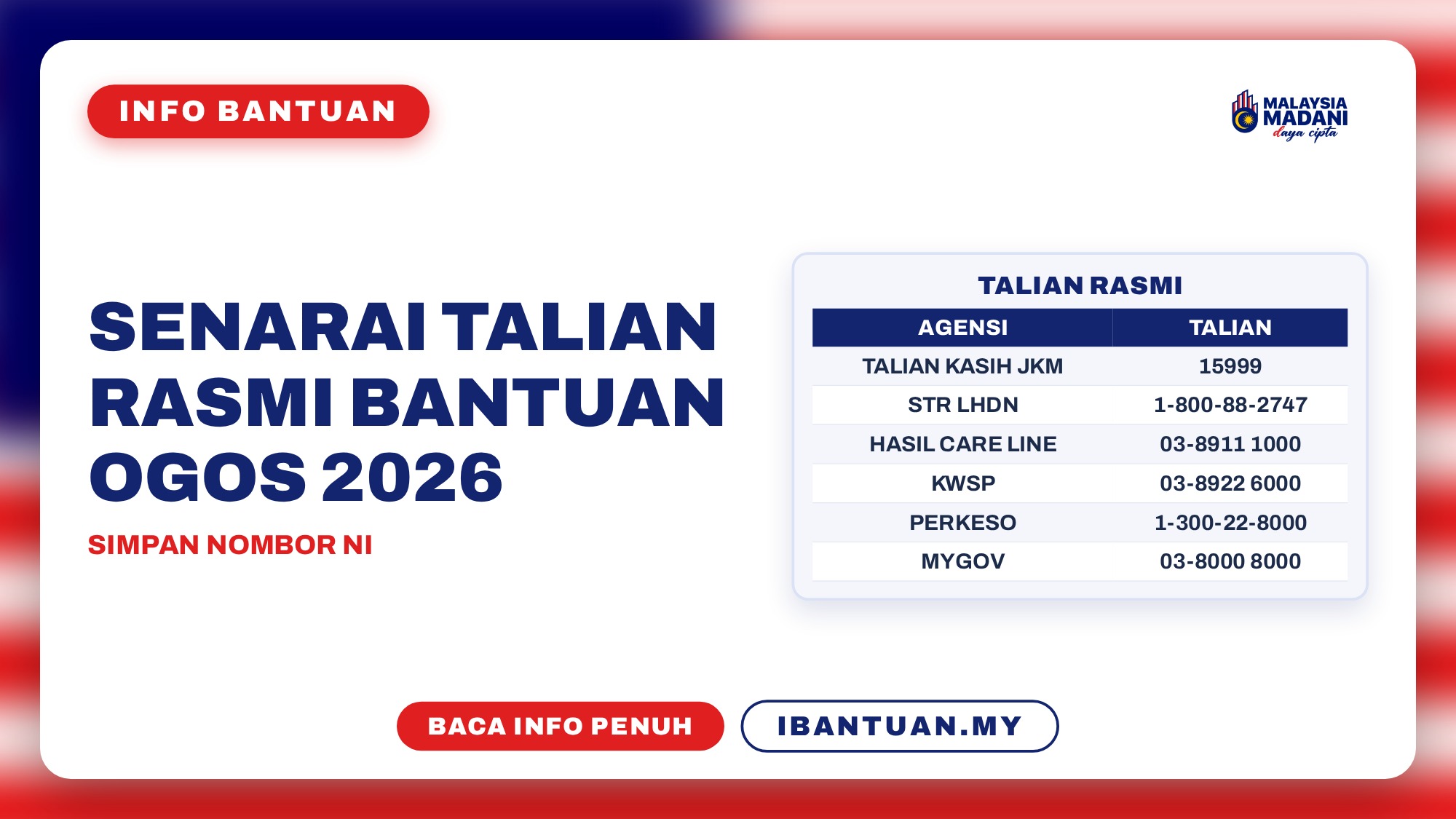 Jadual talian rasmi bantuan STR JKM KWSP PERKESO Ogos 2026